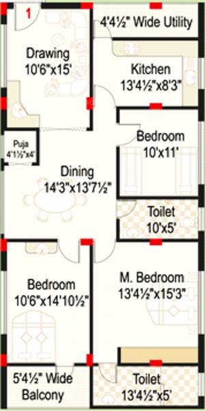 Kavuri Hills Developers Kavuri Ridge (3BHK+2T (1,514 sq ft) + Pooja Room 1514 sq ft)