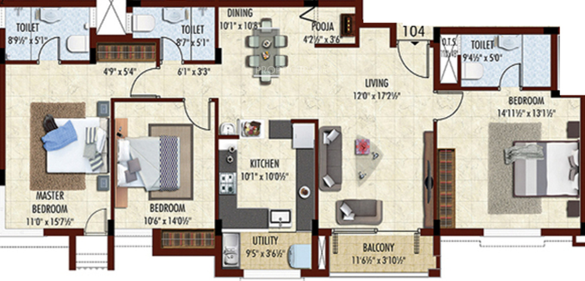 Bhaggyam Pragathi (3BHK+3T (1,614 sq ft)   Pooja Room 1614 sq ft)