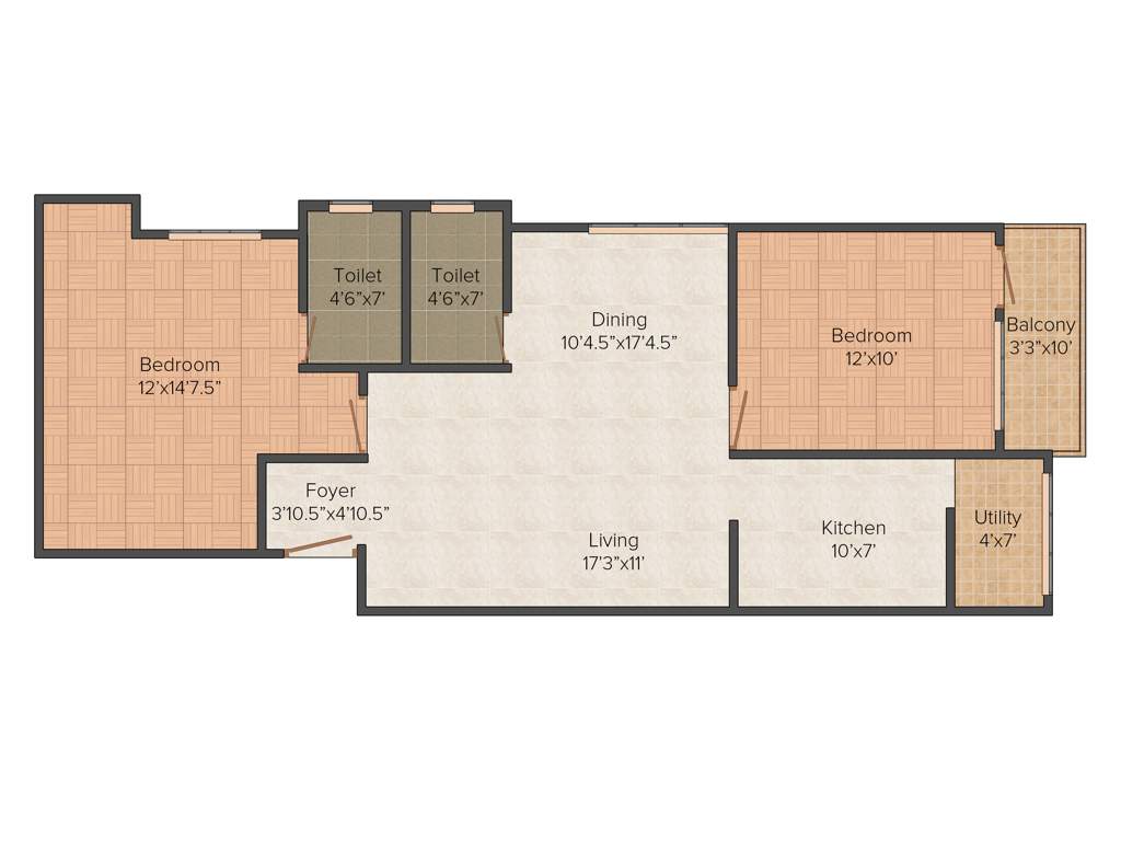 MS MM Cascade (2BHK+2T (1,044 sq ft) 1044 sq ft)