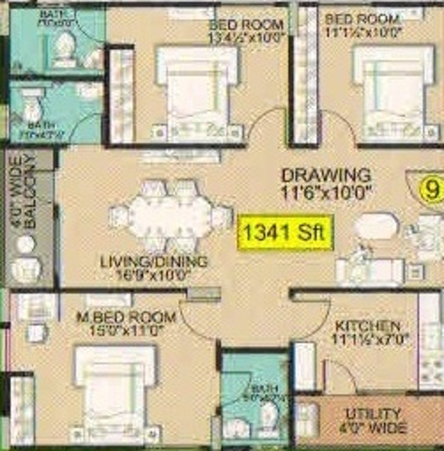 SV Enclave (3BHK+3T (1,341 sq ft) 1341 sq ft)