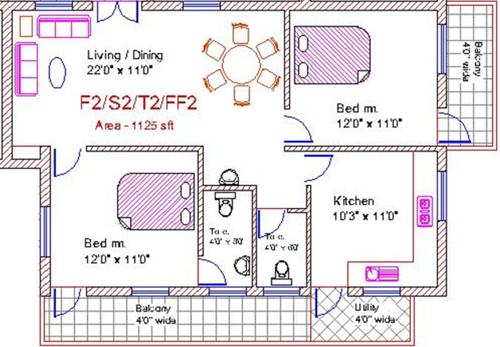 A1 Akshaya Homes (2BHK+2T (1,125 sq ft) 1125 sq ft)
