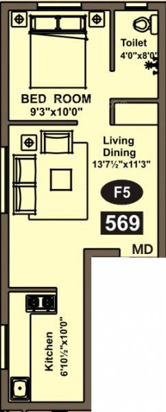 Majestic Akshayam (1BHK+1T (569 sq ft) 569 sq ft)
