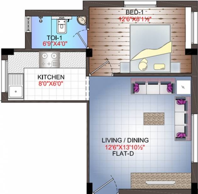 Annai Sai Realty Thejus Phase II Floor Plan (1BHK+1T (501 sq ft) 501 sq ft)