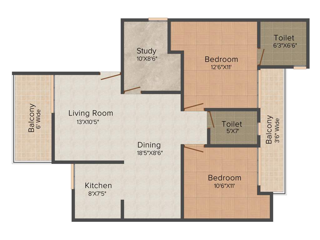 Supertech Oxford Square (2BHK+2T (1,347 sq ft) + Study Room 1347 sq ft)