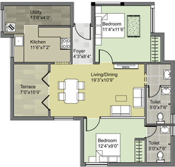 Keystone The Grove (2BHK+2T (1,075 sq ft) 1075 sq ft)