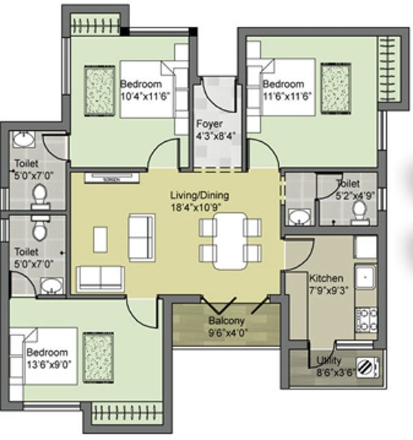 Keystone The Grove (3BHK+3T (1,243 sq ft) 1243 sq ft)