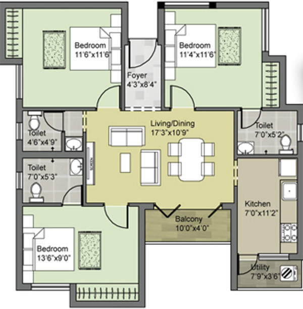 Keystone The Grove (3BHK+3T (1,249 sq ft) 1249 sq ft)