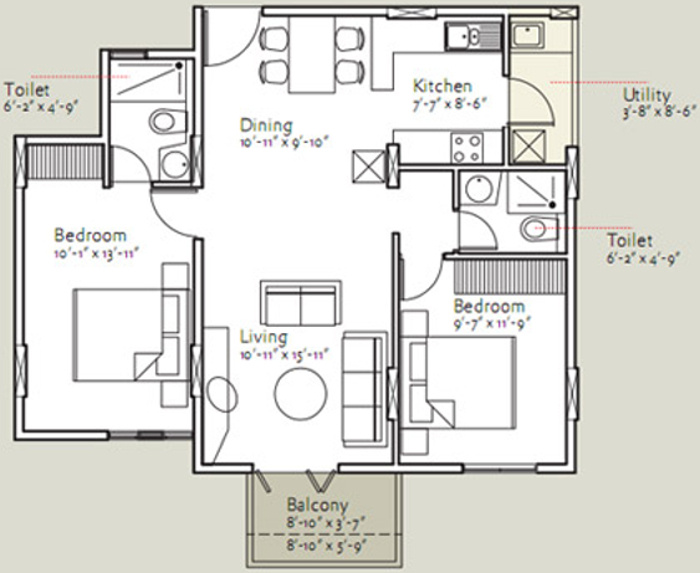 Bearys Anugraha (2BHK+2T (1,025 sq ft) 1025 sq ft)