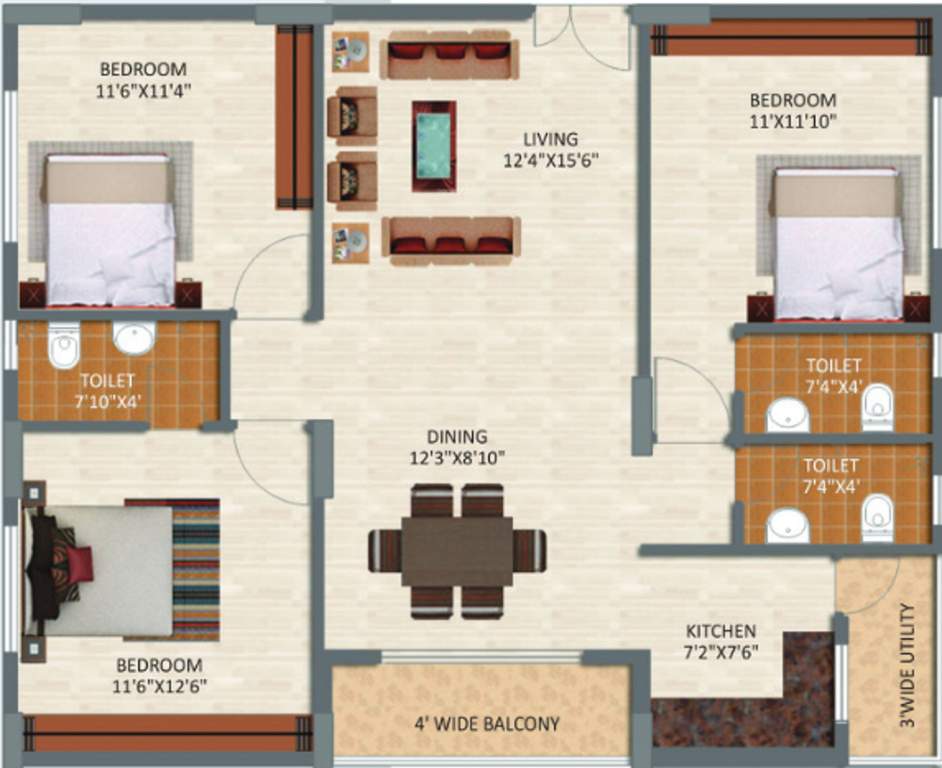 keystones AVSR Sky Court (3BHK+3T (1,573 sq ft) 1573 sq ft)