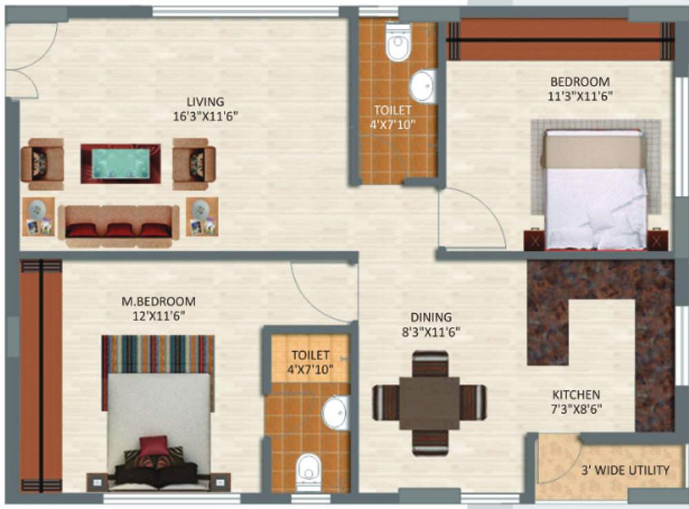keystones AVSR Sky Court (2BHK+2T (1,157 sq ft) 1157 sq ft)
