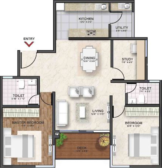 Shriram Southern Crest (2BHK+2T (1,405 sq ft) + Study Room 1405 sq ft)