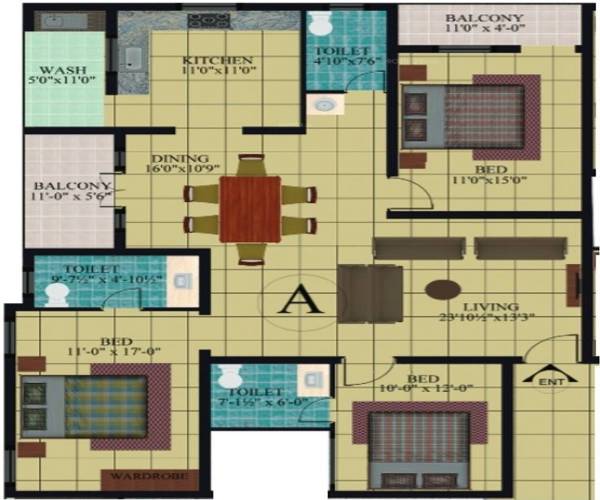  Emerald (3BHK+3T (1,755 sq ft) 1755 sq ft)