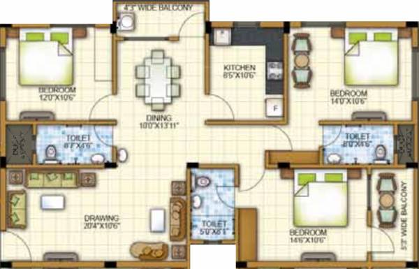 Motwani Sai Lavanya (3BHK+2T (1,595 sq ft) 1595 sq ft)