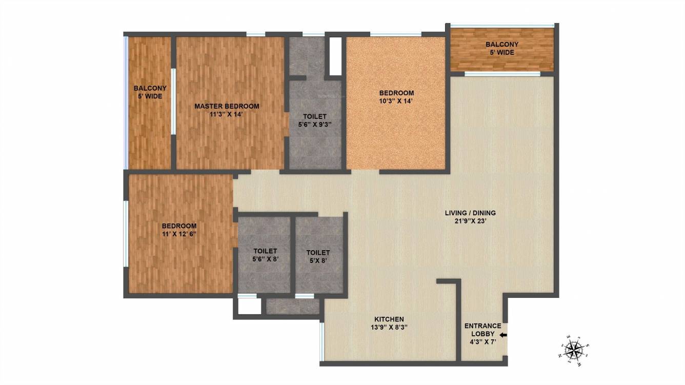 Brigade Northridge (3BHK+3T (1,760 sq ft) 1760 sq ft)