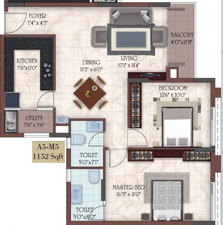 Casagrand Masseys (2BHK+2T (1,152 sq ft) 1152 sq ft)