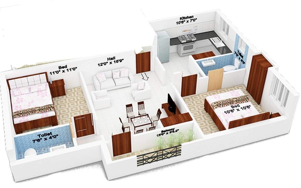 Avanthikkaa Ruthraa (2BHK+2T (870 sq ft) 870 sq ft)