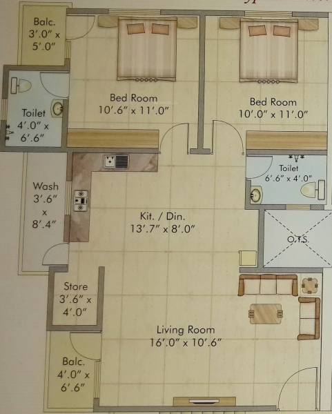 Vinayak Upvan Flat (2BHK+2T (1,050 sq ft) 1050 sq ft)