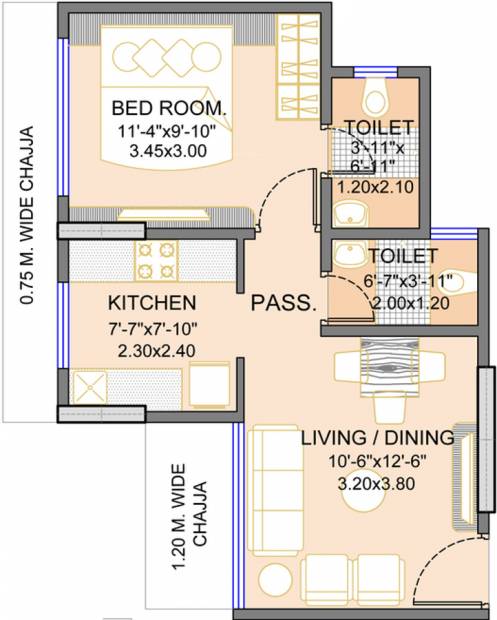 Integrated Bhoomi (1BHK+2T (377 sq ft) 377 sq ft)