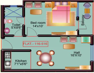 Shreehari Bihar Tower Floor Plan (1BHK+1T (640 sq ft) 640 sq ft)