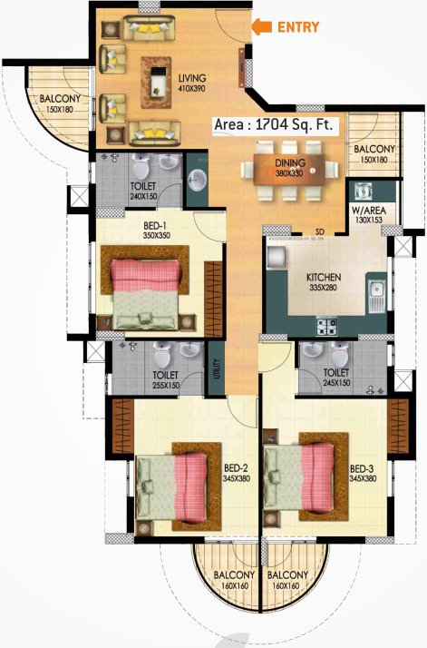 Sun Elite (3BHK+3T (1,704 sq ft) 1704 sq ft)