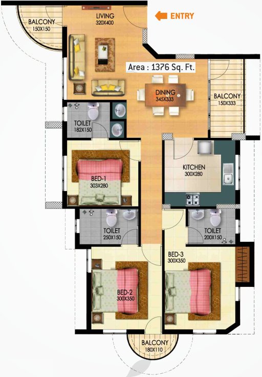 Sun Elite (3BHK+3T (1,376 sq ft) 1376 sq ft)
