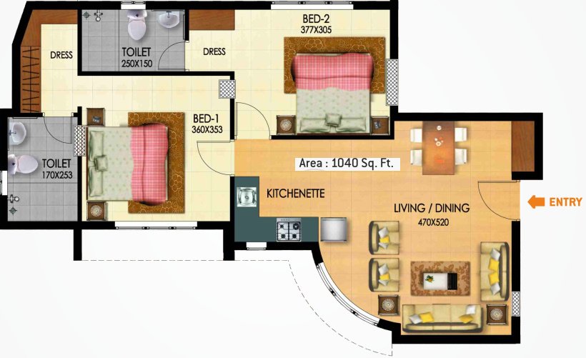 Sun Elite (2BHK+2T (1,040 sq ft) 1040 sq ft)