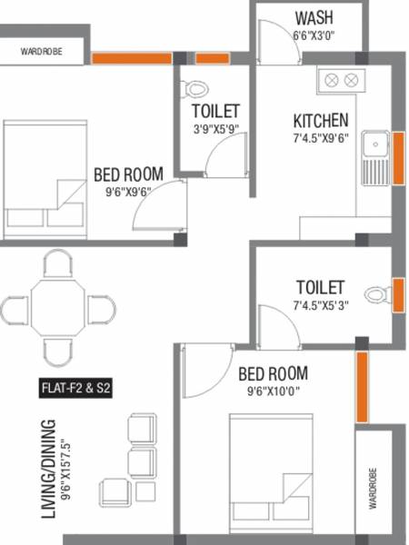 EGP Yellow Orchid (2BHK+2T (757 sq ft) 757 sq ft)