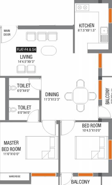 EGP Yellow Orchid (2BHK+2T (782 sq ft) 782 sq ft)