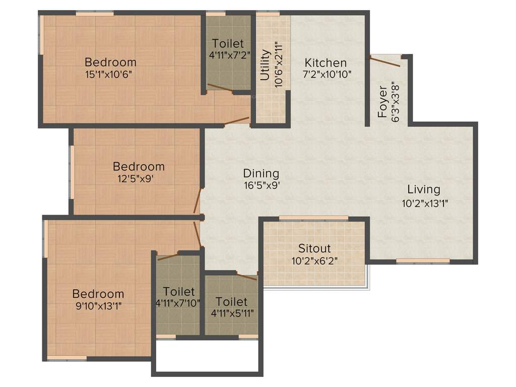 Mahindra Iris Court (3BHK+3T (1,395 sq ft) 1395 sq ft)