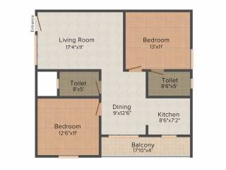 BM Rose Wood (2BHK+2T (1,096 sq ft) 1096 sq ft)