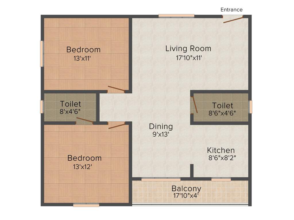 BM Rose Wood (2BHK+2T (1,173 sq ft) 1173 sq ft)