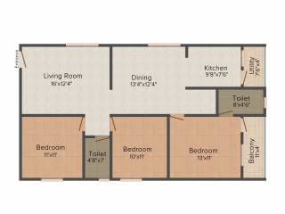 BM Rose Wood (3BHK+2T (1,371 sq ft) 1371 sq ft)