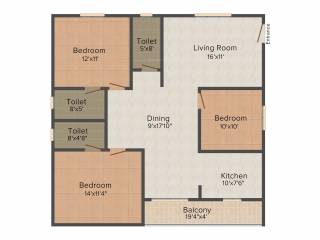 BM Rose Wood (3BHK+3T (1,473 sq ft) 1473 sq ft)