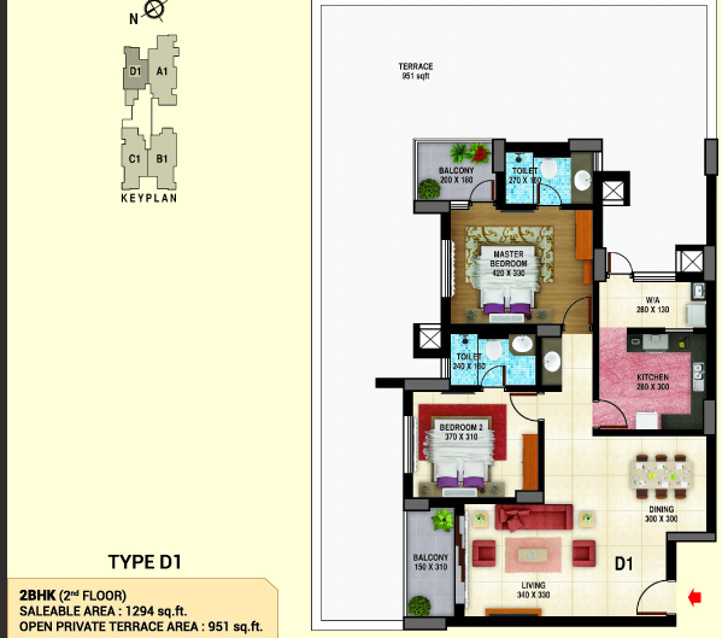 Cordial Bharathi (2BHK+2T (1,294 sq ft) 1294 sq ft)