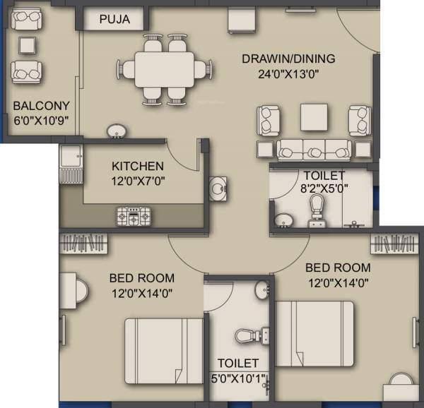 Basera Brindaban (2BHK+2T (1,336 sq ft) + Pooja Room 1336 sq ft)