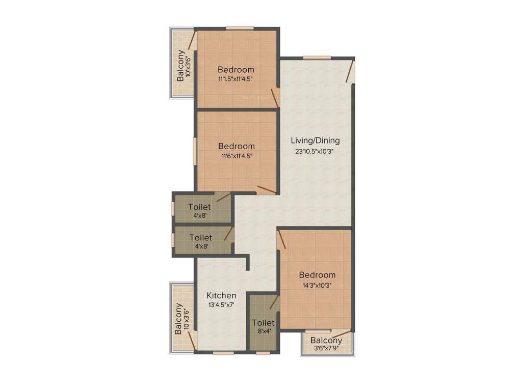 Ashvar Ranga Shelter Royal (3BHK+3T (1,370 sq ft) 1370 sq ft)