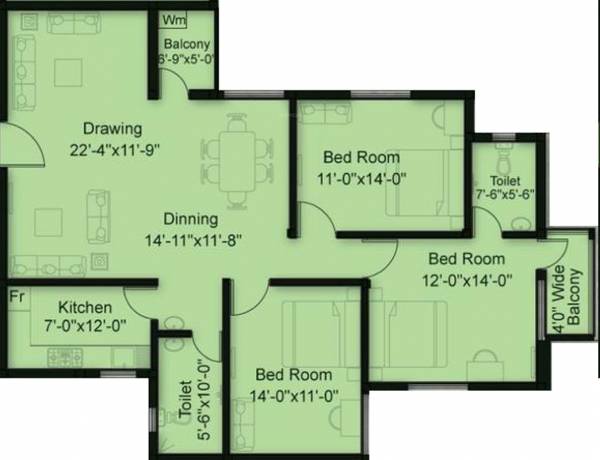 Basera Fresco (3BHK+2T (1,600 sq ft) 1600 sq ft)