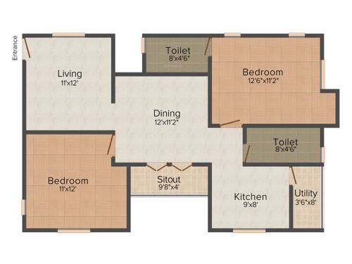 Kirthika Vaanavil (2BHK+2T (1,105 sq ft) 1105 sq ft)