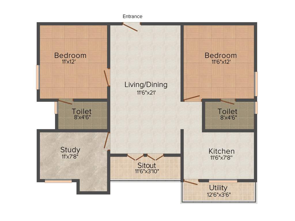 Kirthika Vaanavil (2BHK+2T (1,184 sq ft)   Study Room 1184 sq ft)