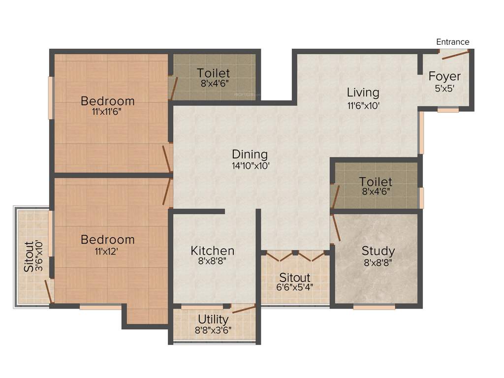 Kirthika Vaanavil (2BHK+2T (1,186 sq ft)   Study Room 1186 sq ft)