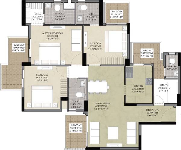 Satya Luxury Residential (3BHK+3T (1,965 sq ft)   Servant Room 1965 sq ft)
