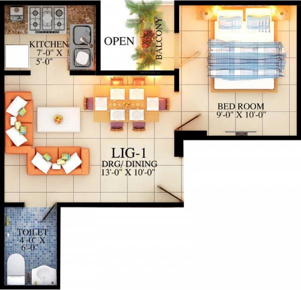 Maggie Infracon Ganga (1BHK+1T (500 sq ft) 500 sq ft)