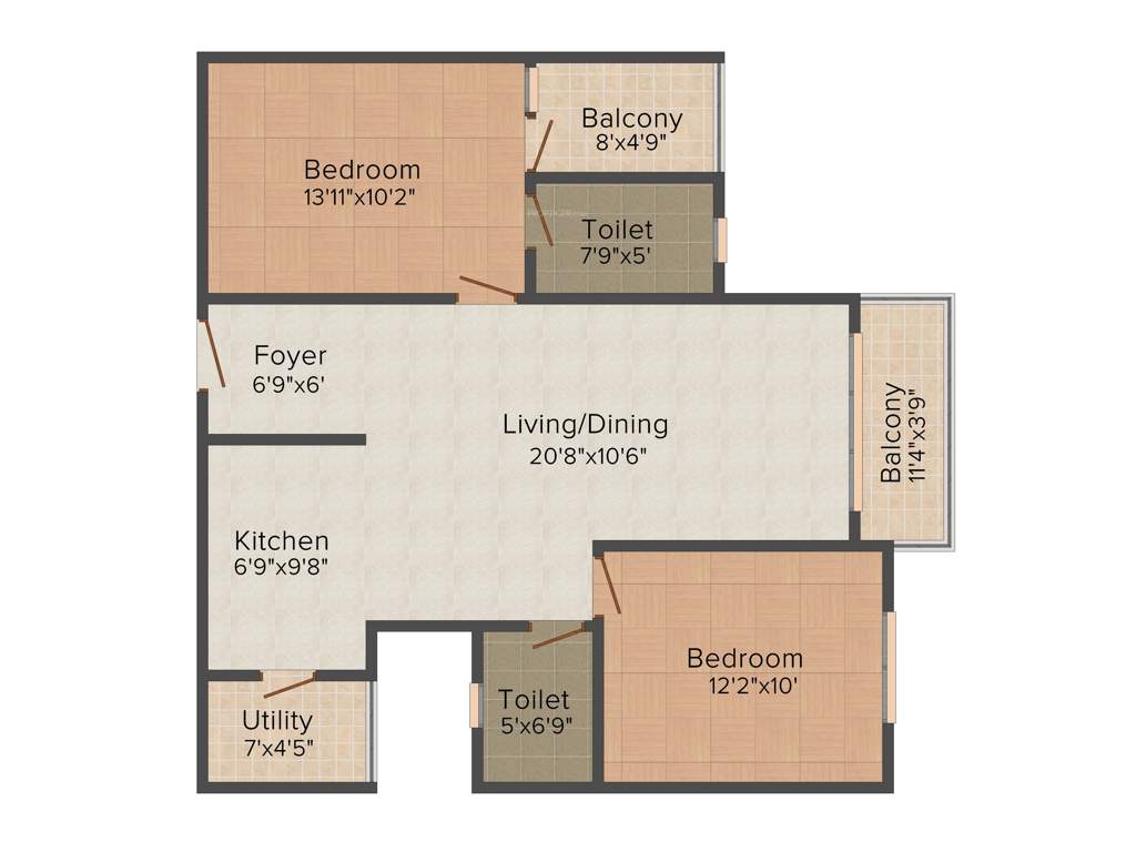 CMRS Royal Orchid (2BHK+2T (1,148 sq ft) 1148 sq ft)