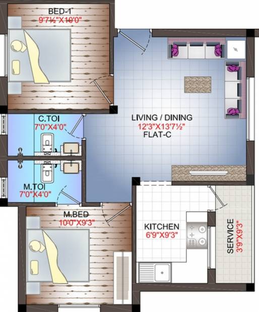 Annai Sai Realty Thejus Phase II Floor Plan (2BHK+2T (754 sq ft) 754 sq ft)