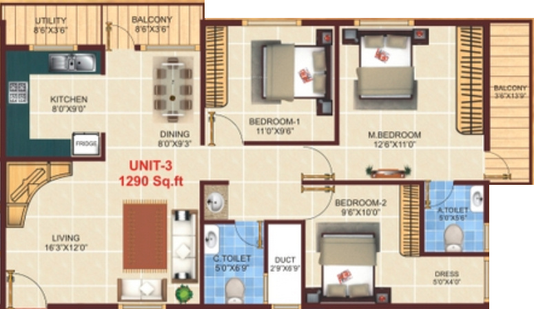 SV INFRA Jasmine (3BHK+2T (1,290 sq ft) 1290 sq ft)