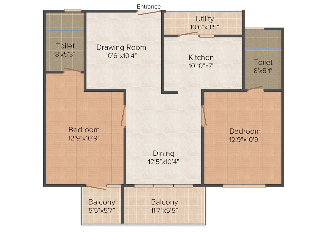 Trifecta Esplanade (2BHK+2T (1,078 sq ft) 1078 sq ft)