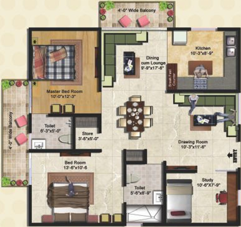 Golden Abode (2BHK+2T (1,441 sq ft) + Study Room 1441 sq ft)