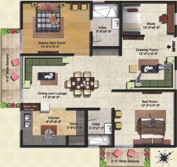 Golden Abode (2BHK+2T (1,410 sq ft) + Study Room 1410 sq ft)