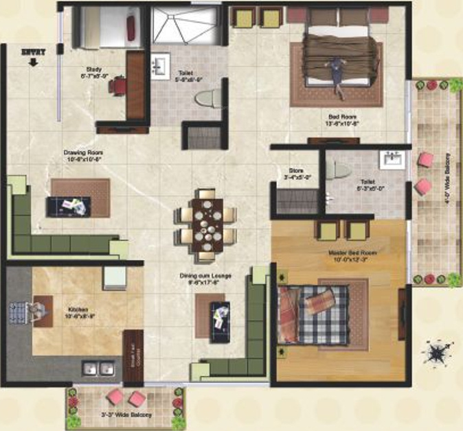 Golden Abode (2BHK+2T (1,383 sq ft) + Study Room 1383 sq ft)