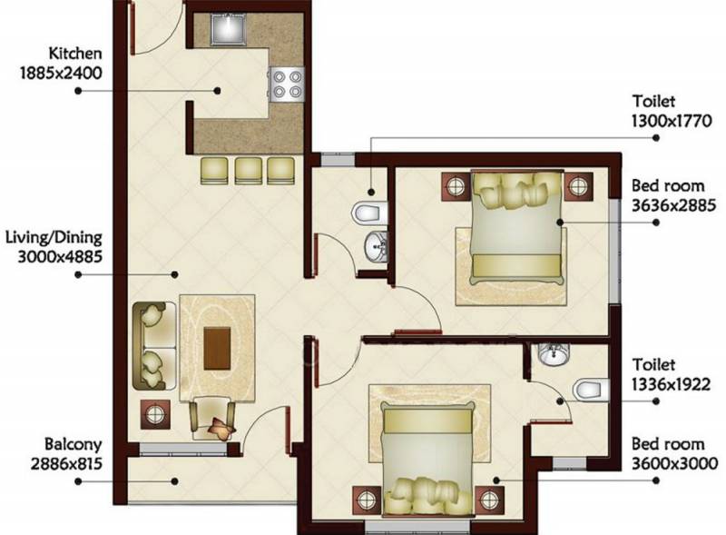Prominare Orchid Apartments (2BHK+2T (818 sq ft) 818 sq ft)